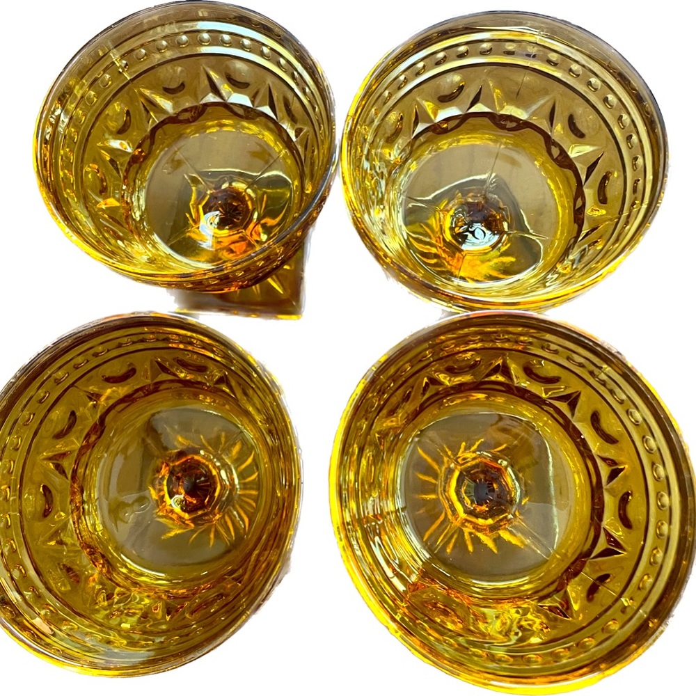 Vintage 1970s Amber Park Lane cordial square pedestal glasses total of 8 glasses